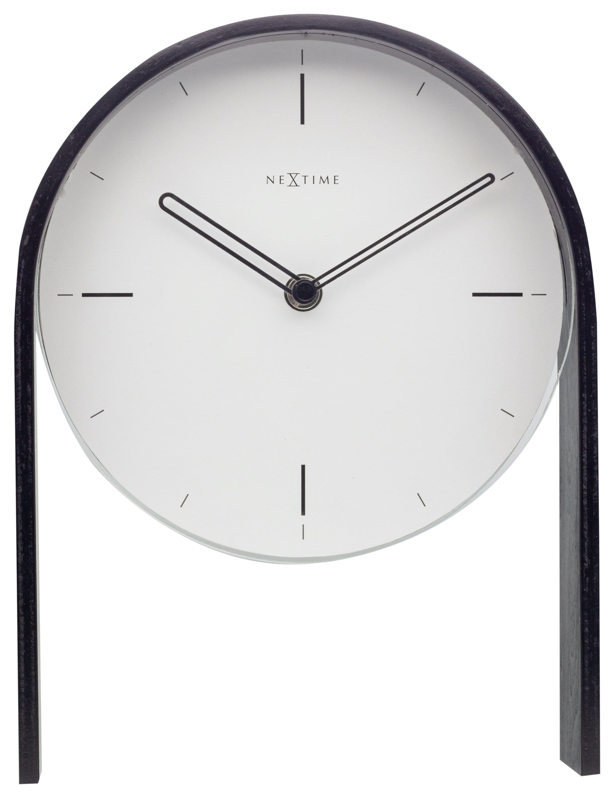 NeXtime Clocks Noa table clock with wooden finish, 27x21x6.5 cm, displaying time on a modern wooden design clock face.